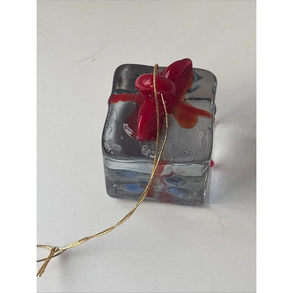 Artisan Lampwork Glass Present Ornament Solid Hand Blown Gift Box Blue Polka Dot
